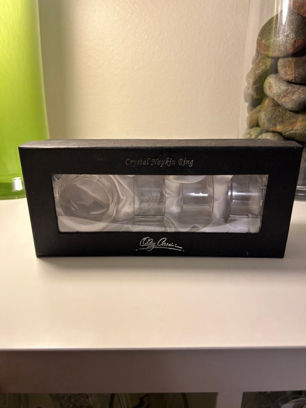 VINTAGE 1980s Oleg Cassini Crystal Napkin Rings Set of 4 Signed Crystal in Box